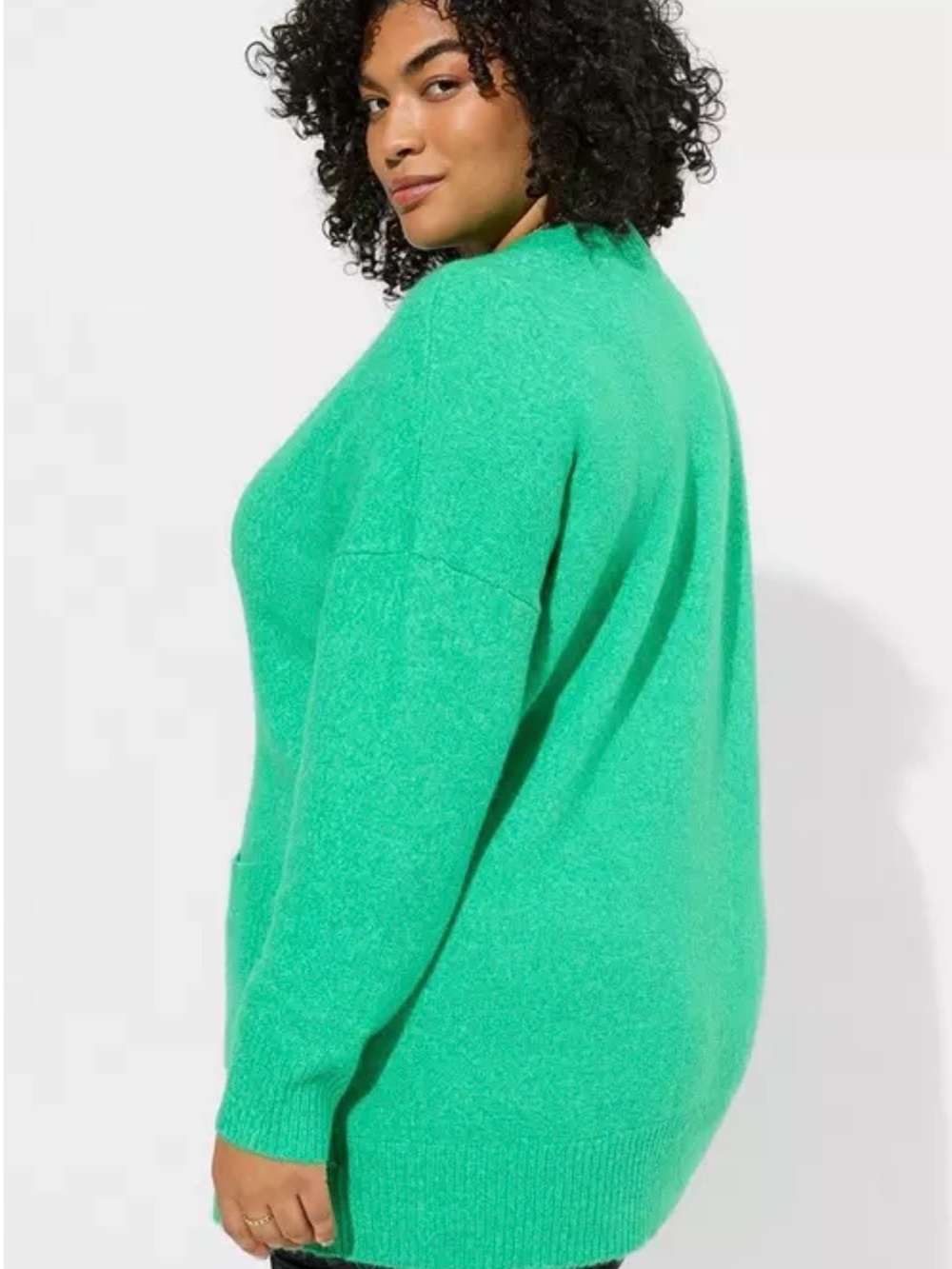 TORRID Green Vegan Cashmere Boyfriend V-Neck Cardigan Sweater - Picture 3 of 4